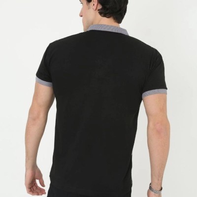 Erkek Polo Yaka tişört Slim Fit Baskılı Kısa kol T-Shirt - Siyah